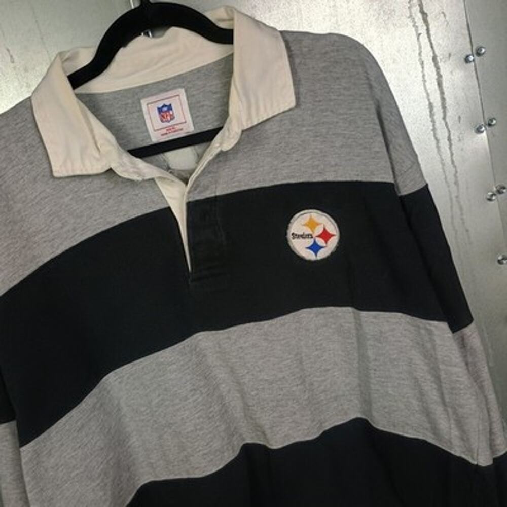 Pittsburgh Steelers Vintage Y2K 2000s Rugby Long Sleeve Shirt XL Preppy Striped